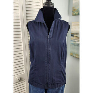 VTG Y2K Cherokee Navy Blue Zip Vest Top sz M Collared Sleeveless 100% cotton